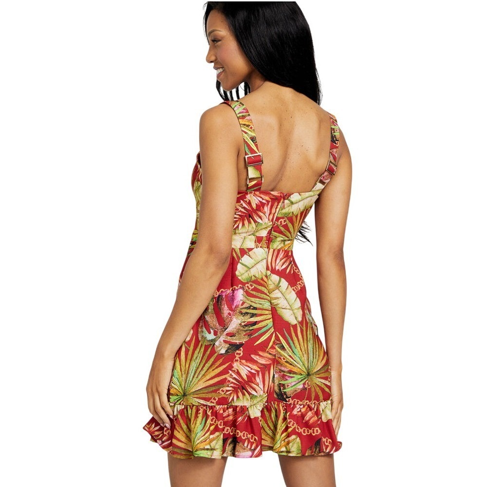 Guess Womens Shirley Gauze Printed Dress Red Tropical Floral Mini Large W0GK0L - Picture 6 of 6